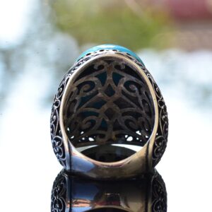 Gerçek Doğal Arizona Turkuaz Taş Yüzük, 925 Ayar Gümüş Erkek Yüzüğü - Görsel 8