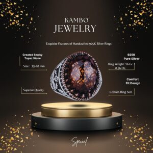 925 Ayar Gümüş Yüzük, Yapay Taş Yüzük, Kartal Sembollü Yüzük, El Yapımı Yüzük (Yapay dumanlı topaz) - Görsel 2