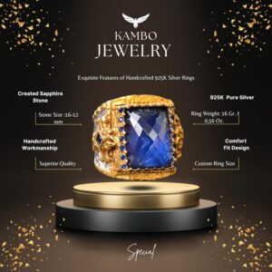 El Yapımı Zirkon Taşlı, Altın Kaplama Sterlin Gümüş Erkek Yüzük - Bilgelik ve Krallığın Simgesi - Görsel 2