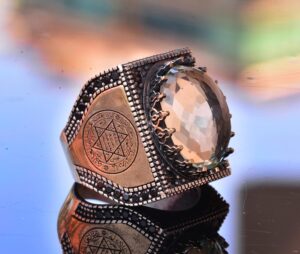 Gerçek Doğal Citrin Taşı Yüzük, 17.45 Karat, Erkek Gümüş Yüzük, Süleyman Mührü Yüzüğü - Görsel 4