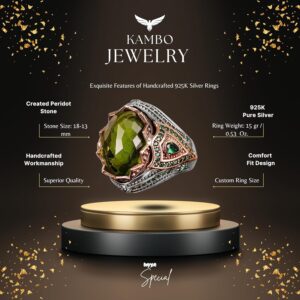 925 Ayar Gümüş Erkek Yüzük - Erkekler İçin Şık Taşlı Takı, Yapay Peridot Taşlı - Görsel 2