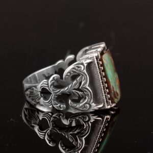 Dikdörtgen Gümüş Yüzük, 925 Doğal Arizona Turkuaz Taşlı Yüzük - Görsel 4