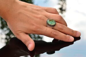 Gerçek Arizona Yeşil Turkuaz Taşı Yüzük, 925 Ayar Gümüş Yüzük Erkekler İçin - Görsel 6