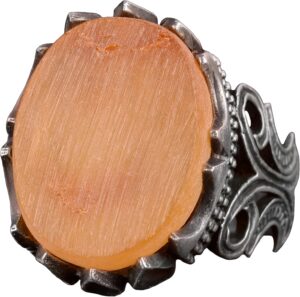 Gerçek Doğal Kehribar Taşı, Gerçek Doğal Taş, 925 Ayar Gümüş Erkek Yüzük - Görsel 1