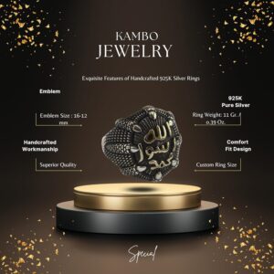 Sterling Gümüş Erkek Yüzük, El Yapımı İslami Hat Yazısı Yüzük, İslam İnanışı Takısı - Görsel 2