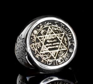 Erkekler için Sterlin Gümüş Yüzük - Davud Yıldızı Tılsımı ile Yazılı İnşcriptionlar - Görsel 5