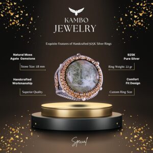 Gerçek Doğal Taş El Yapımı Yüzük - 925 Ayar Gümüş Yüzük (Moss Akik) - Görsel 2