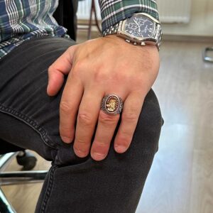 Gerçek Doğal Akik Taşı Yüzük - 925 Ayar Gümüş Erkek Yüzük - Şaman Tasarımı - Görsel 3