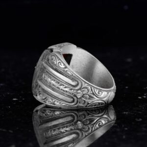 Erkekler için Sterling Gümüş Yüzük, Oluşturulmuş Agat, Süslemeli Vintage Tasarım, 925 Gümüş - Görsel 5