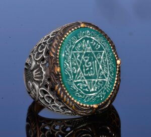 El Yapımı Süleyman Mührü Yüzüğü, Doğal Yeşil Oniks Taşı, İslami Erkek Yüzüğü, 925 Ayar Gümüş - Görsel 3