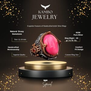 Doğal Drusy Kristal Kuvars Taş Yüzük, 925 Ayar Gümüş Yüzük Erkekler İçin - Görsel 2