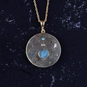 Gerçek Doğal Labradorit Taşlı Kolye - Altın Kaplama Sterlin Gümüş Nazar Boncuğu Kolye - Görsel 5