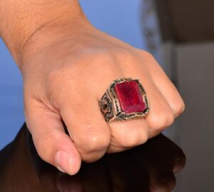 Gerçek Yakut Taşlı Yüzük - Erkekler İçin Gümüş Doğum Taşı Yüzüğü - Görsel 7