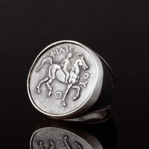 Antik Roma Askeri, At Figürü Antika Yüzük, 925 Ayar Katı Gümüş Yüzük - Görsel 3