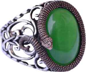 Zarif Yılan Süslemeli 925 Ayar Gümüş Erkek Taş Yüzük Koleksiyonu - Çeşitli ve Canlı (Jade Kedi Gözü Yapay Taş) - Görsel 1