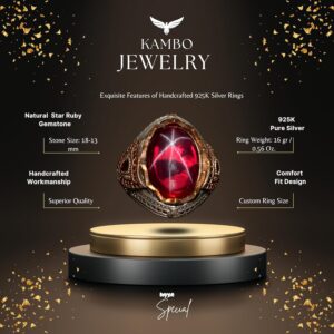 925 Ayar Gümüş Erkek Yüzük, Doğal Yıldız Yakutu ile El Yapımı Tasarım - Görsel 2