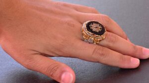 El Yapımı Onyx Yüzük - 925 Ayar Sterlin Gümüş Erkek Altın Kaplama Yüzük (Aslan) - Görsel 6