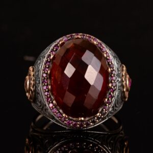 Gerçek Doğal Granat Taşlı Yüzük, Kral Yüzüğü, 925 Ayar Gümüş Yüzük - Görsel 3