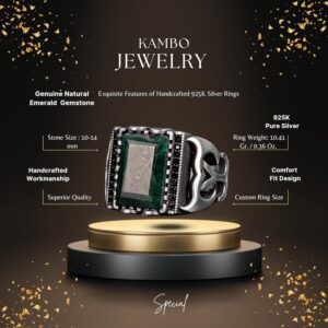 Gerçek Zümrüt Taşlı Yüzük, Sterlin Gümüş Yüzük, Erkekler için Doğum Taşı Yüzüğü - Görsel 2