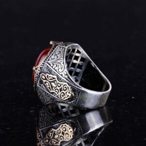 Doğal Kırmızı Akik Taş Yüzük - 925 Ayar Gümüş Yüzük Erkekler İçin, Farklı Yüzük - Görsel 8