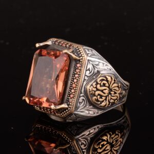 925 Ayar Gümüş Yüzük, Oluşturulmuş Sultanit Taşlı Erkek Yüzük - Görsel 6