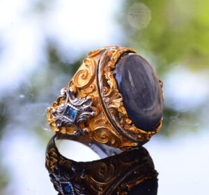 Doğal Mavi Safir Yüzük, Gümüş Mavi Safir Yüzük, 925 Ayar Gümüş Yüzük, Büyük Yüzük - Görsel 4