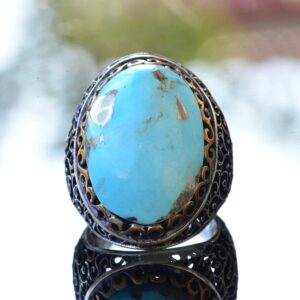 Gerçek Doğal Arizona Turkuaz Taşlı Yüzük, 925 Ayar Gümüş Erkek Yüzük - Görsel 5