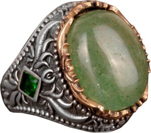 Zümrüt Doğal Cabochon Taş Yüzük, El Yapımı Erkek Yüzüğü, Sterlin Gümüş Erkek Yüzüğü - Görsel 1