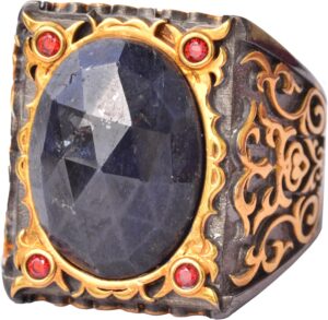 Erkek Sterlin Gümüş Sultan Yüzük - Doğal Safir Taşı