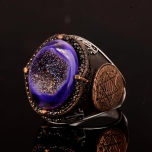 Gerçek Doğal Drusy Kuvars Kristal Taş Yüzük, Davud Yıldızı Yüzüğü, 925 Ayar Gümüş Yüzük Erkekler İçin - Görsel 5