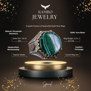 Gerçek Doğal Taş Yüzük - Sekizgen Tasarım - El Yapımı 925 Ayar Gümüş Takı (Krisokolla) - Görsel 2