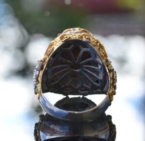 Yapay Ametist Taşlı Gümüş Büyük Şovalye Yüzüğü, Altın Kaplama - Görsel 8