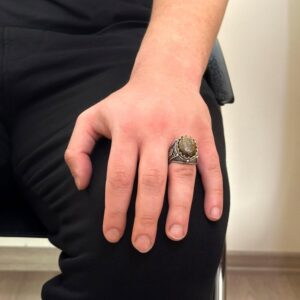 El Yapımı Gerçek Doğal Bronzit Taş Yüzük, 925 Ayar Katı Gümüş Erkek Yüzüğü - Görsel 3