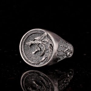Kurt Yaban Hayatı Yüzüğü, Kurt Başlı Oksitlenmiş Yüzük, Erkek 925 Ayar Gümüş Yüzük - Görsel 5
