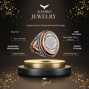 Ayatul Kursi İşlemeli Gümüş Erkek Yüzükleri, İslami Hediyeler, Erkekler İçin Dini Hediyeler, Müslüman Takıları - Görsel 2