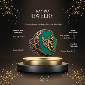 925 Ayar Gümüş Yüzük - Semboller Yüzüğü - Yeşil Akik Taşı Yüzük (Akrep) - Görsel 2