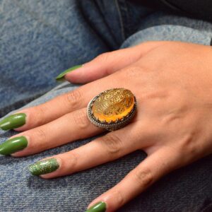 Gerçek Doğal Akik, İslami Şeriat Yazılı Yüzük - 925 Ayar Gümüş El Yapımı Erkek Büyük Yüzük - Görsel 6