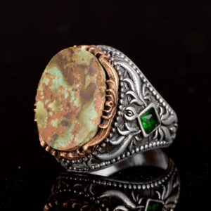 Gerçek Doğal Arizona Turkuaz Taşı Erkek Yüzüğü, El Yapımı Yüzük, 925 Ayar Gümüş Yüzük - Görsel 4