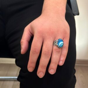 925 Ayar Katı Gümüş Erkek Yüzük - Doğal Taş Seçeneği (Mavi Ağaç) - Görsel 3