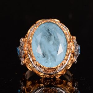 925 Ayar Gümüş Yüzük, Paraiba Yapay Taşlı Erkek Gümüş Yüzük - Görsel 2