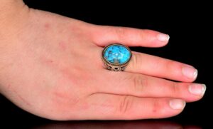 Erkekler için Sterlin Gümüş Yüzük - Doğal Arizona Turkuaz Taşı - Görsel 6