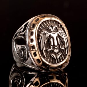 Sterling Gümüş Erkek Yüzük - Çift Kartal Bizans İmparatorluğu Yüzüğü - Görsel 4