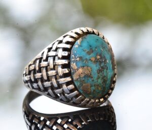 Arizona Turkuaz Taş Yüzük, Ham Doğal Taş, Sterlin Gümüş Yüzük, Mavi - Görsel 3