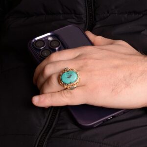 Gerçek Arizona Turkuaz Taşı Yüzük, 925 Ayar Gümüş Yüzük Erkekler İçin - Görsel 6