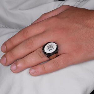 925 Ayar Gümüş El Yapımı Yüzük - Davut Yıldızı Takı (Gemi Dönmesi) - Görsel 3