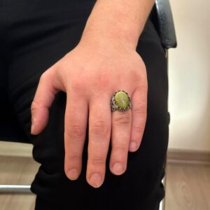 925 Ayar Katı Gümüş Erkek Yüzük, Doğal Taş Seçeneği - El Yapımı Tasarım (Unakite) - Görsel 3