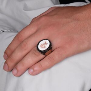 Desenli El Yapımı Yüzük - 925 Ayar Gümüş Erkek Yüzüğü - Davud Yıldızı Takısı (Semazen) - Görsel 3