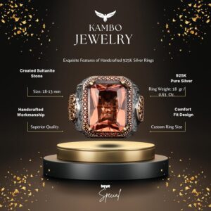 925 Ayar Gümüş Yüzük, Oluşturulmuş Sultanit Taşlı Erkek Yüzük - Görsel 2