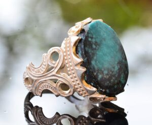 Gerçek Doğal Arizona Turkuaz Taş Yüzük - Ham Taş Gümüş Erkek Yüzüğü - Görsel 4