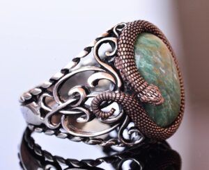 925 Ayar Katı Gümüş Erkek Yüzük - Doğal Taşlarla El Yapımı Zarafet (Yeşil Kan Taşı) - Görsel 4